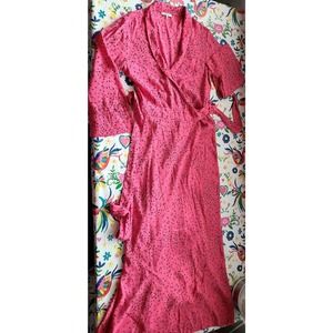 Ganni Barra Printed Crepe De Chine Wrap Dress Sz 36